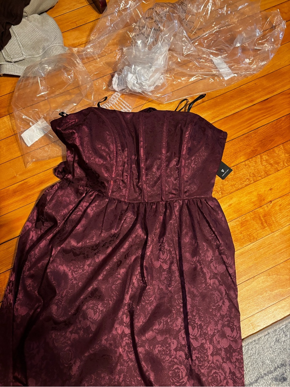 Burgundy Floral Jacquard Wedding Guest Dress